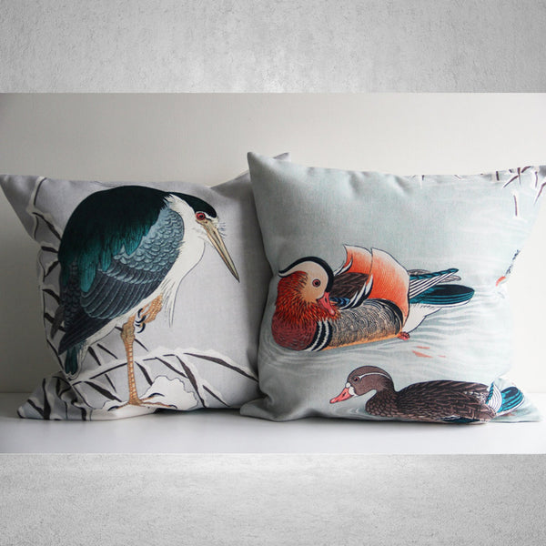 Aqua Duck Birds Pillow Cover - Chinoiserie Decor Cushion Cover 18x18 20x20 Pillow Cover