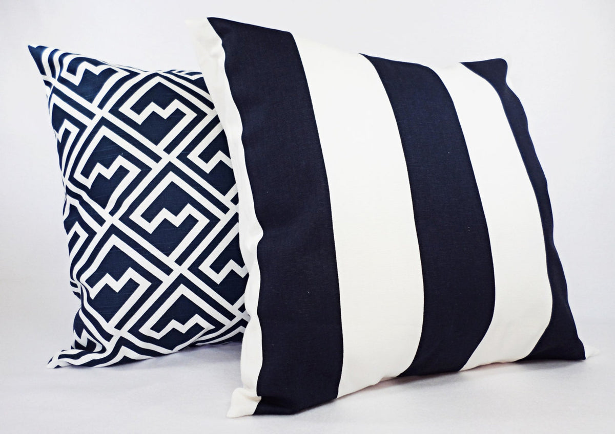 Navy and White Pillow Cover, Navy Blue Throw Pillow Cover, Navy Euro Sham