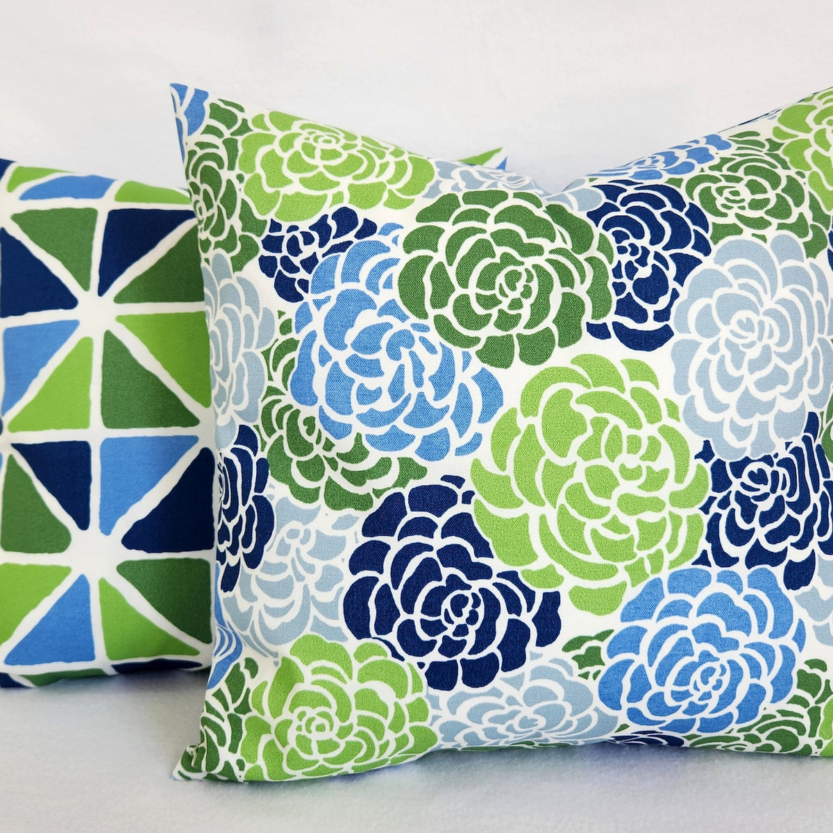 Blue Pillow Cover, Green Throw Pillow, Blue and Green Pillow Sham, Geometry, Floral
