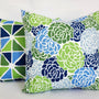 Blue Pillow Cover, Green Throw Pillow, Blue and Green Pillow Sham, Geometry, Floral