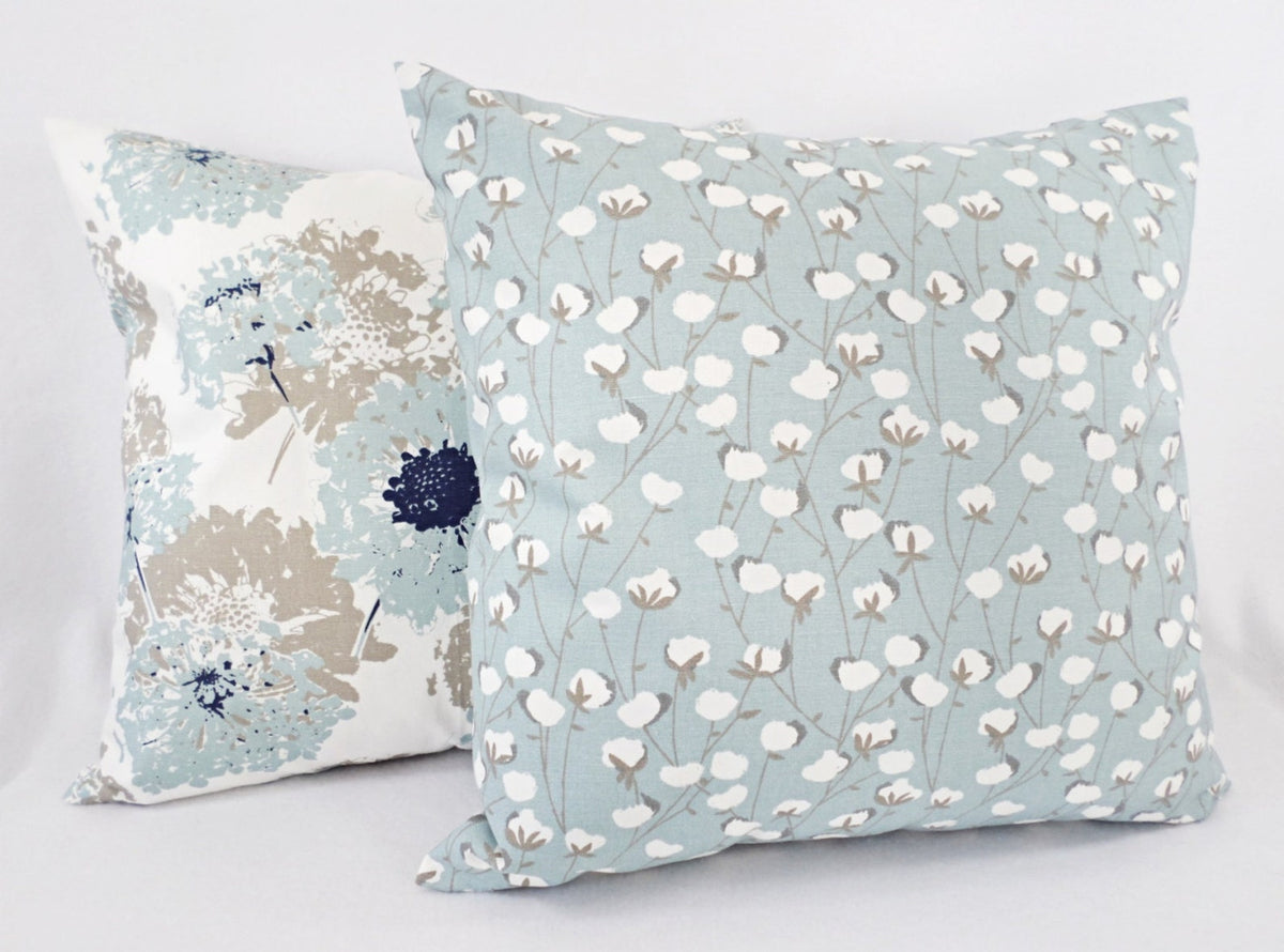 Blue and White Pillow Cover, 18x18 Inch Waterproof Outdoor Modern Floral Geometry Pillow Sham