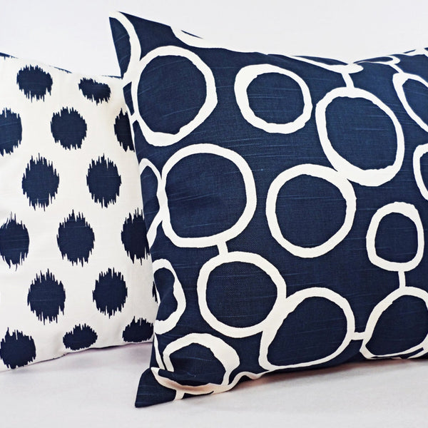 Navy and White Pillow Cover, Navy Blue Throw Pillow Cover, Navy Euro Sham