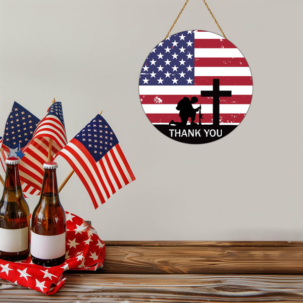 Memorial Day Decorations Patriotic Wreath American Soldier Thank You Hanging Sign Memorial Day Wreaths for Front Door