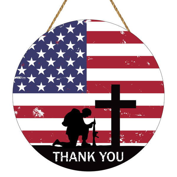 Memorial Day Decorations Patriotic Wreath American Soldier Thank You Hanging Sign Memorial Day Wreaths for Front Door