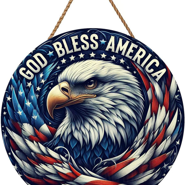 Memorial Day Door Sign Patriotic Door Hanger, Independence Day Door Wreath Sign Round Decor, 8”x8”
