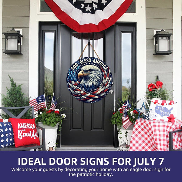 Memorial Day Door Sign Patriotic Door Hanger, Independence Day Door Wreath Sign Round Decor, 8”x8”
