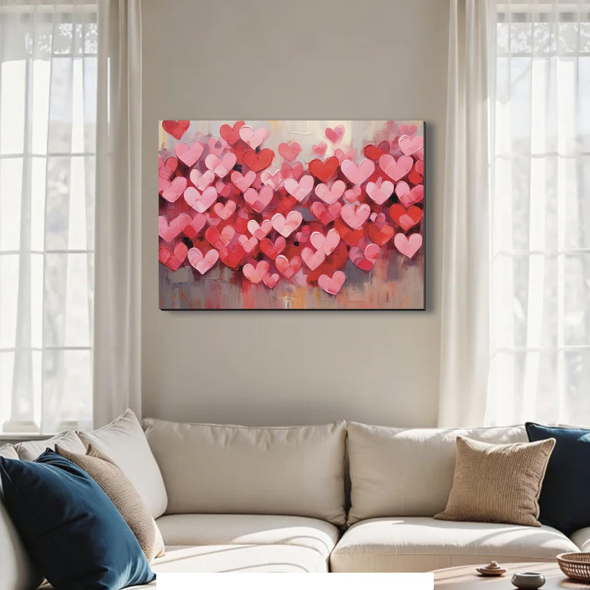 Modern Pink Heart Valentine's Day Canvas Wall Art, Framed Love Paintings for Bedroom,Living Room, Office, Romantic Pictures for Home