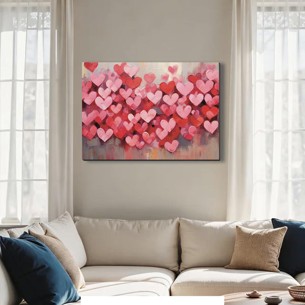 Modern Pink Heart Valentine's Day Canvas Wall Art, Framed Love Paintings for Bedroom,Living Room, Office, Romantic Pictures for Home