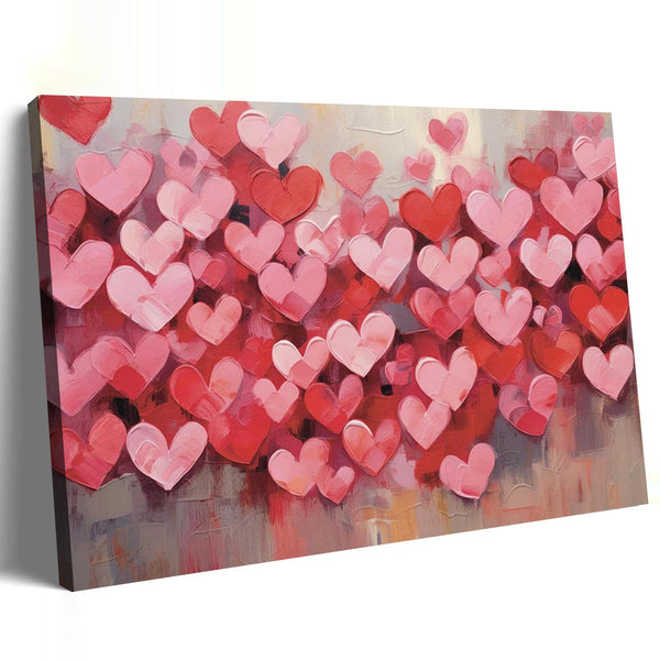 Modern Pink Heart Valentine's Day Canvas Wall Art, Framed Love Paintings for Bedroom,Living Room, Office, Romantic Pictures for Home