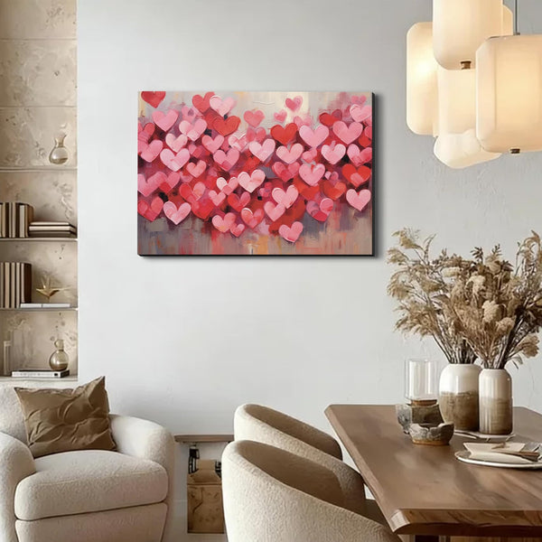 Modern Pink Heart Valentine's Day Canvas Wall Art, Framed Love Paintings for Bedroom,Living Room, Office, Romantic Pictures for Home