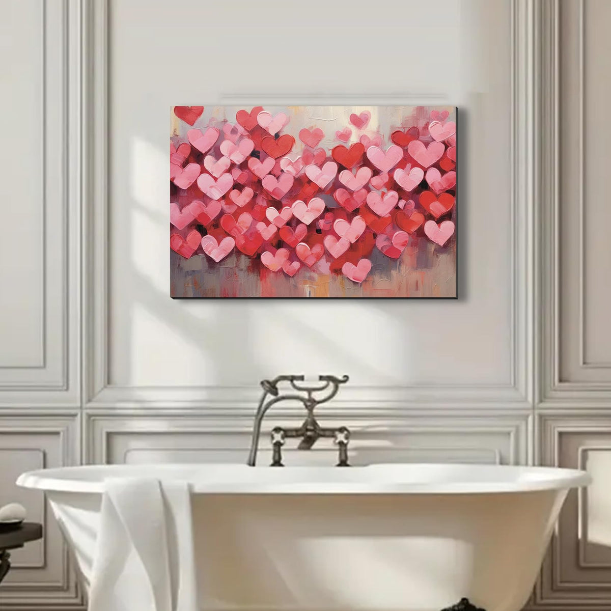 Modern Pink Heart Valentine's Day Canvas Wall Art, Framed Love Paintings for Bedroom,Living Room, Office, Romantic Pictures for Home