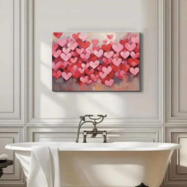 Modern Pink Heart Valentine's Day Canvas Wall Art, Framed Love Paintings for Bedroom,Living Room, Office, Romantic Pictures for Home