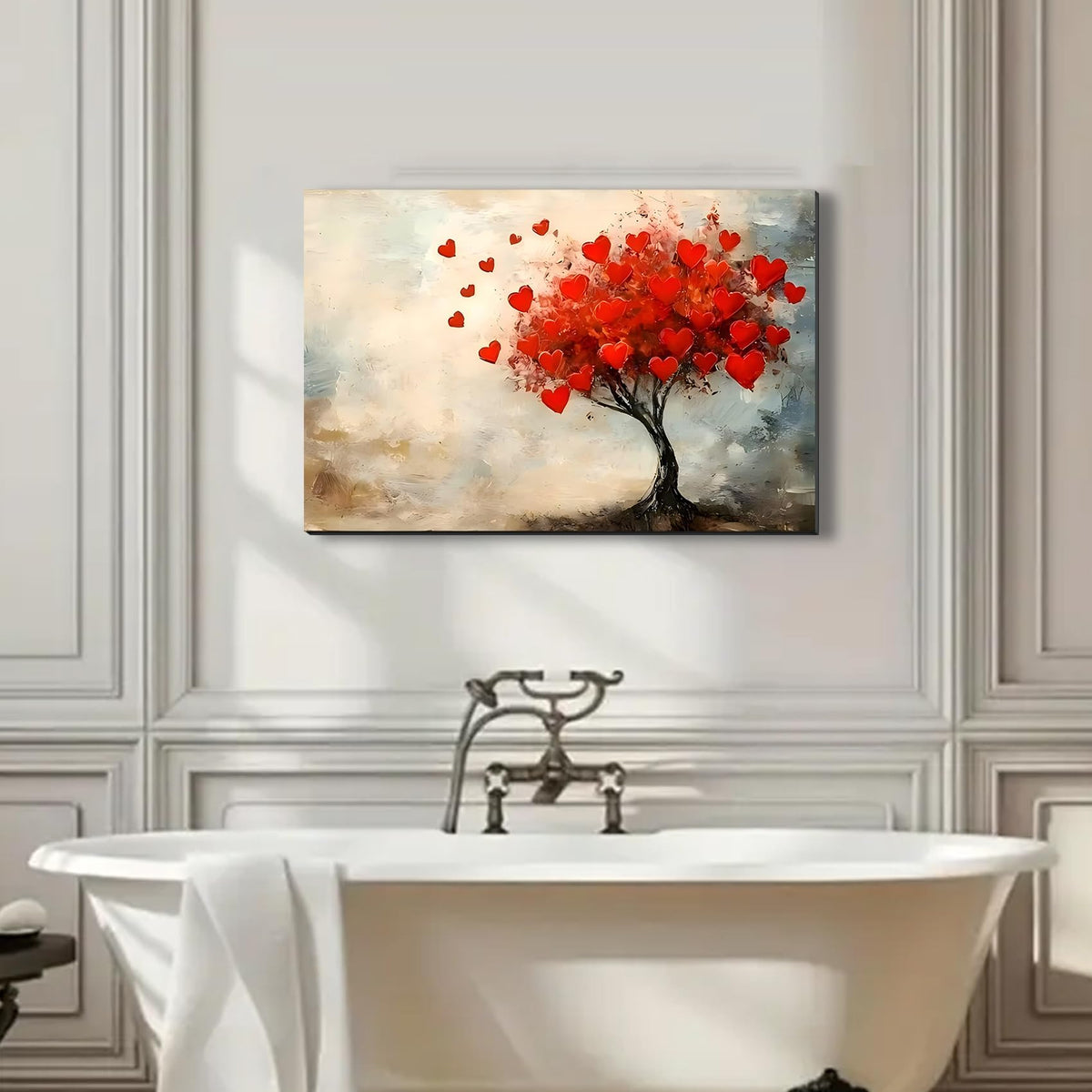 Abstract Pink Heart Graffiti Wall Art – Aesthetic Canvas Painting Featuring Beautiful Preppy Hearts, Romantic Textured Art