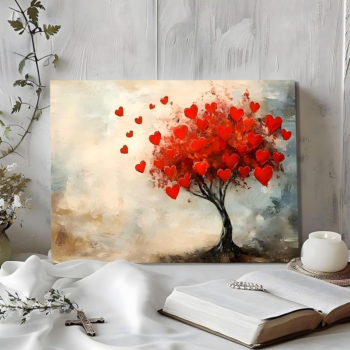 Abstract Pink Heart Graffiti Wall Art – Aesthetic Canvas Painting Featuring Beautiful Preppy Hearts, Romantic Textured Art