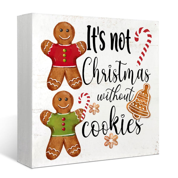 Christmas Gingerbread Decor Sign for Kitchen,It's Not Christmas without Cookies Wooden Box Sign