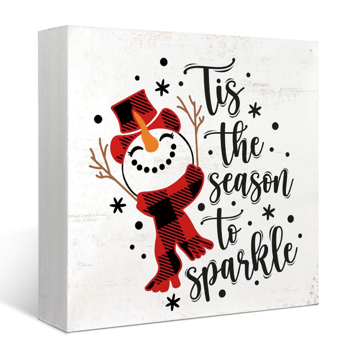 Christmas Snowman Decor Sign,Winter Tis the Season to Sparkle Snowman Wooden Box Sign