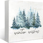 Christmas Winter Decor Sign,Winter Wishes Christmas Wood Box Decorations,Rustic Christmas Snow Trees Signs