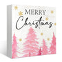 Pink Christmas Decor Wooden Box Decor Sign,Rustic Merry Christmas Signs for Bedroom Bathroom Home Office Desk Shelf Table Wall Decor