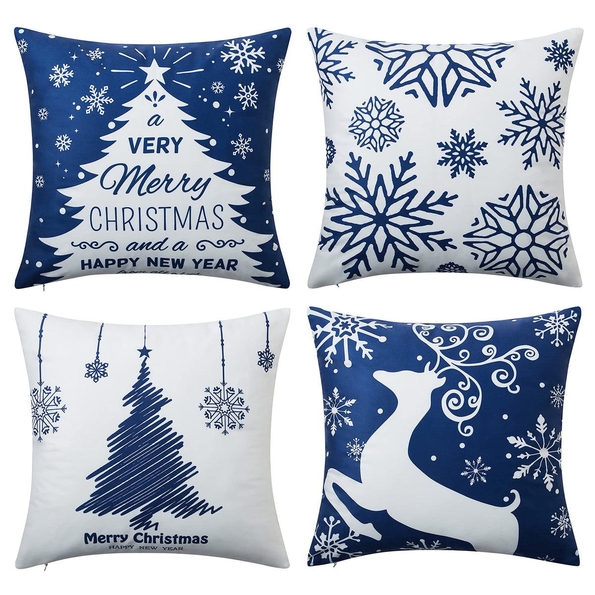 Christmas Pillow Covers 18X18 Inch Set of 4 Navy Blue Christmas Pillow Cases Snowflake Merry Christmas