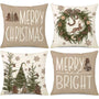 Christmas Pillow Covers 18x18 Set of 4 Brown Christmas Decorations Wooden Xmas Tree Snowman