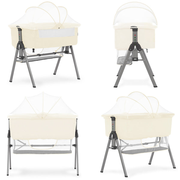 Bassinet with Mattress and Stand – Portable Baby Bedside Sleeper for Newborns, Adjustable Height Crib with Breathable Mesh