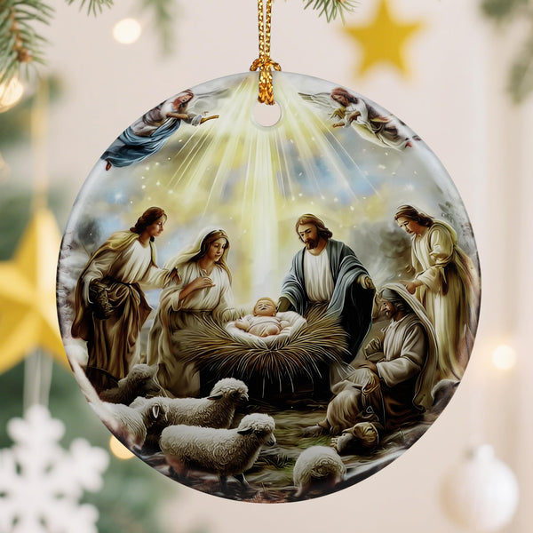Nativity Scene Christmas Ornament, Jesus’ Birth Christmas Ornament, Holy Family Decoration, Religious Holiday Decor
