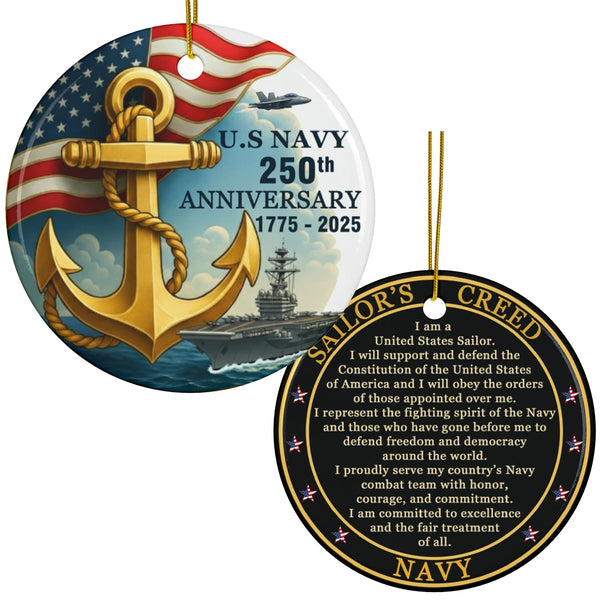 2 Pack Navy 250th Anniversary Military Commemorative Ornament 1775–2025 – Double-Sided Ceramic