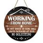 No Soliciting Front Door Sign, Working from Home Wood Door Hanger Outdoor Outside Porch Decor