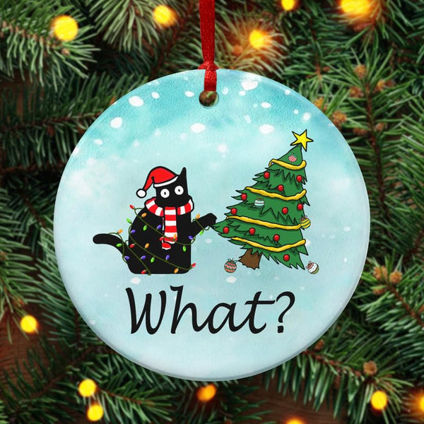Christmas Funny Black Cat Gifts for Women Men - Ceramic Christmas Ornaments 2025 for Tree Decorations - Cat Lover Gifts for Women