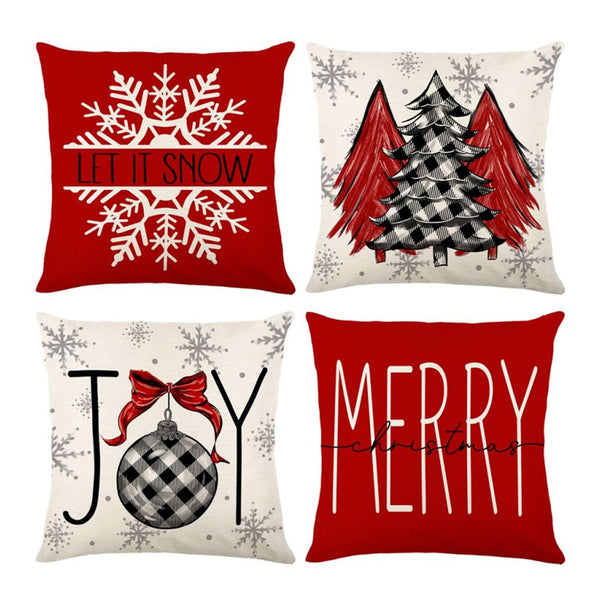 Merry Christmas Joy Xmas Trees Red Throw Pillow Covers, 18 x 18 Inch