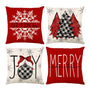 Merry Christmas Joy Xmas Trees Red Throw Pillow Covers, 18 x 18 Inch