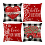 Valentines Day Decorations-Valentines Day Pillow Covers 18x18 Set of 4,Red Buffalo Check Valentine's Day