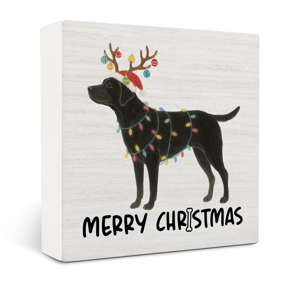 Black Labrador Retriever Merry Christmas Wooden Box Sign Desk Decor, Black Lab Gifts, Christmas Lab Dog Wood Block Sign
