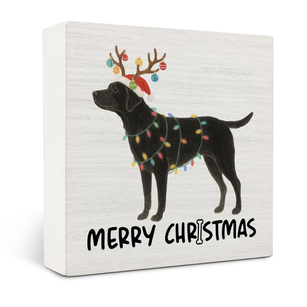 Black Labrador Retriever Merry Christmas Wooden Box Sign Desk Decor, Black Lab Gifts, Christmas Lab Dog Wood Block Sign