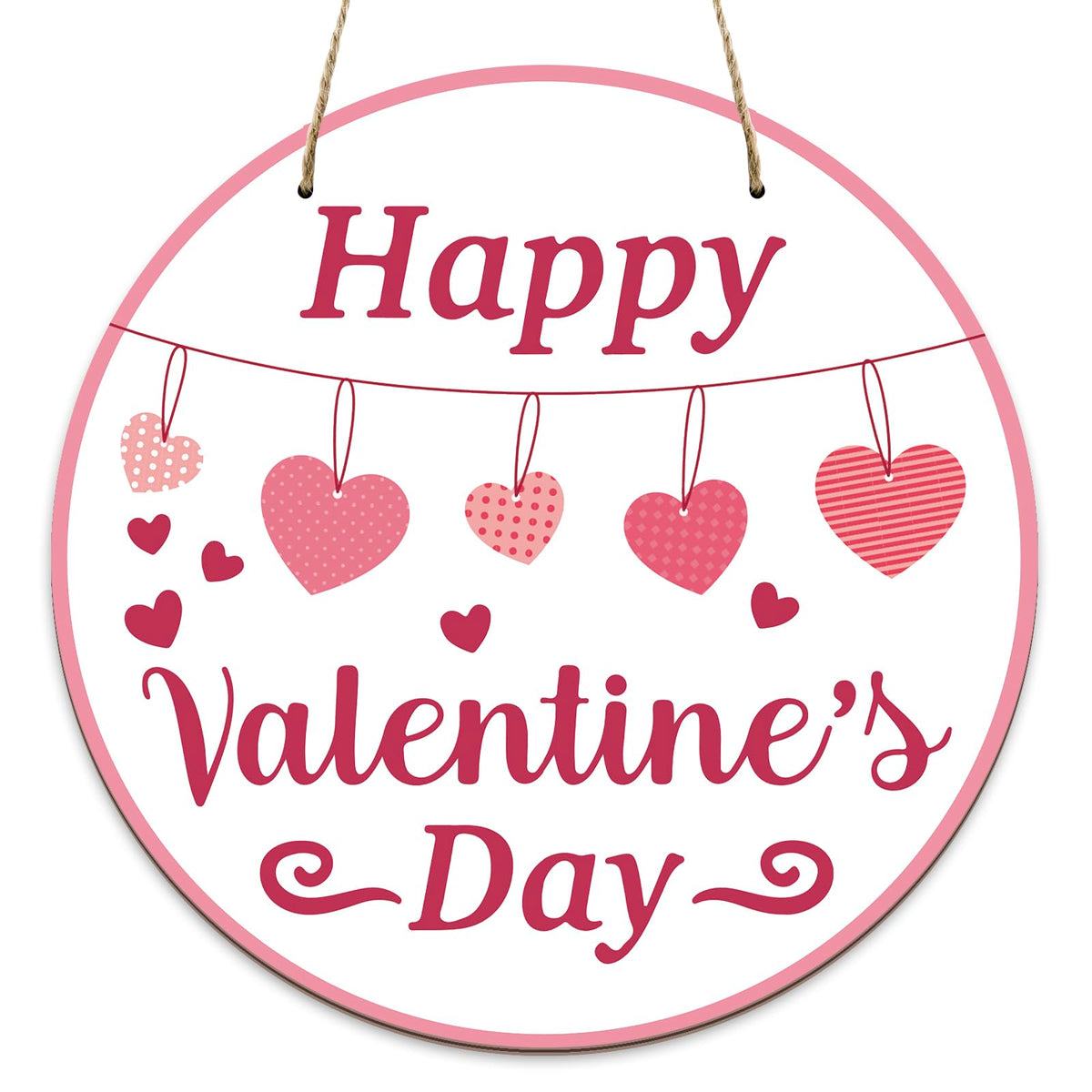 Valentines Door Hanger, Happy Valentines Day Sign for Front Door Decor, Red Pink Love Hearts Wood Door Hanger for Outdoor Porch