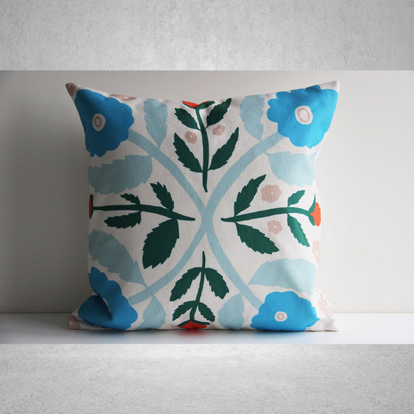 Orange Retro Floral Throw Pillow Cover - Boho Decor Cushion Cover, Flowers Pillow Covers