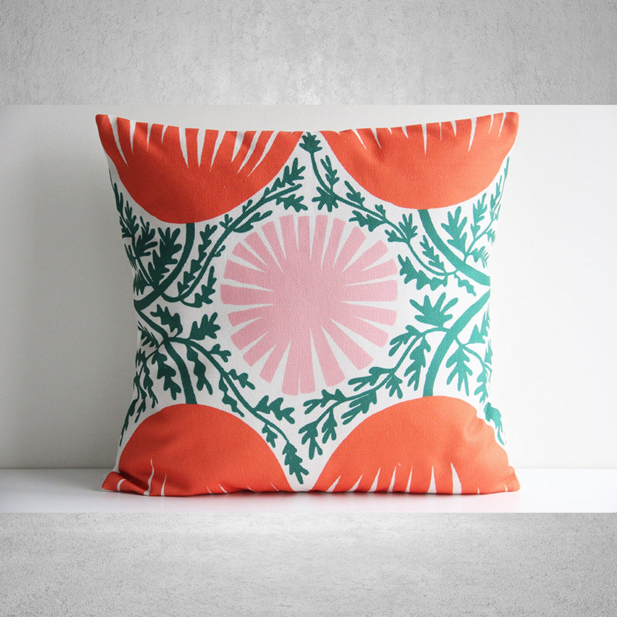 Orange Retro Floral Throw Pillow Cover - Boho Decor Cushion Cover, Flowers Pillow Covers