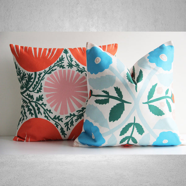 Orange Retro Floral Throw Pillow Cover - Boho Decor Cushion Cover, Flowers Pillow Covers