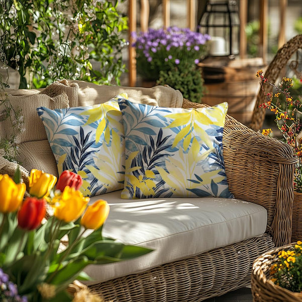 Outdoor Waterproof Pillow Covers 18x18 Inch Set of 2, Leaves Decorative Throw Pillowcases