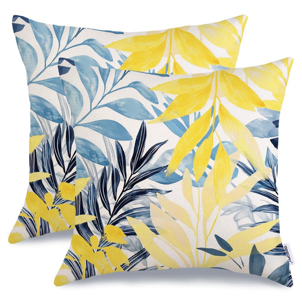 Outdoor Waterproof Pillow Covers 18x18 Inch Set of 2, Leaves Decorative Throw Pillowcases