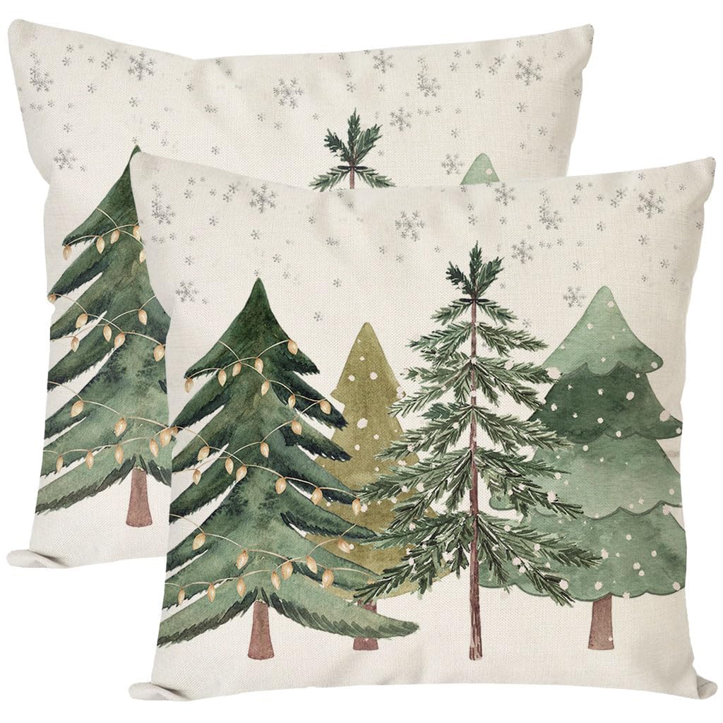 Christmas Tree Pillow Covers 18x18 Inch Set of 2 Farmhouse Christmas Decor Winter