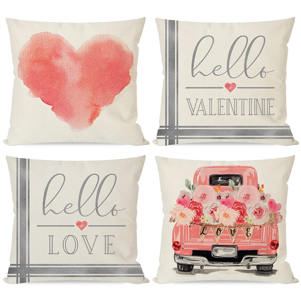 Valentines Day Pillow Covers 18x18 Set of 4 Pink Peach Valentine Pillow Covers Valentines Day