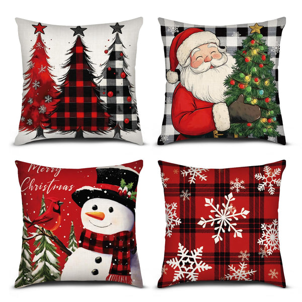 Christmas Throw Pillow Covers 18x18 Inch Set of 4, Square Winter Christmas Holiday Decorative Cushion Case