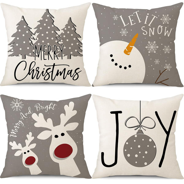 Velvet Christmas Pillow Covers 18x18 Set of 4 Christmas Decorations Snowman Deer Tree