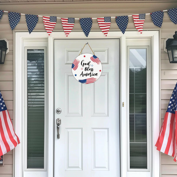 Patriotic Decorations 4th of July Wreaths for Front Door Red White and Blue Decorations American Flag Pentagrams Wooden Bless America Sign