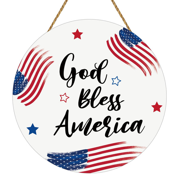 Patriotic Decorations 4th of July Wreaths for Front Door Red White and Blue Decorations American Flag Pentagrams Wooden Bless America Sign