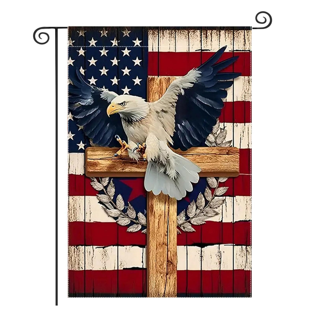 Patriotic Stars and Stripes Eagle Garden Flag 12x18 Inch 1 Sided Outside, USA 4th of July Memorial Day