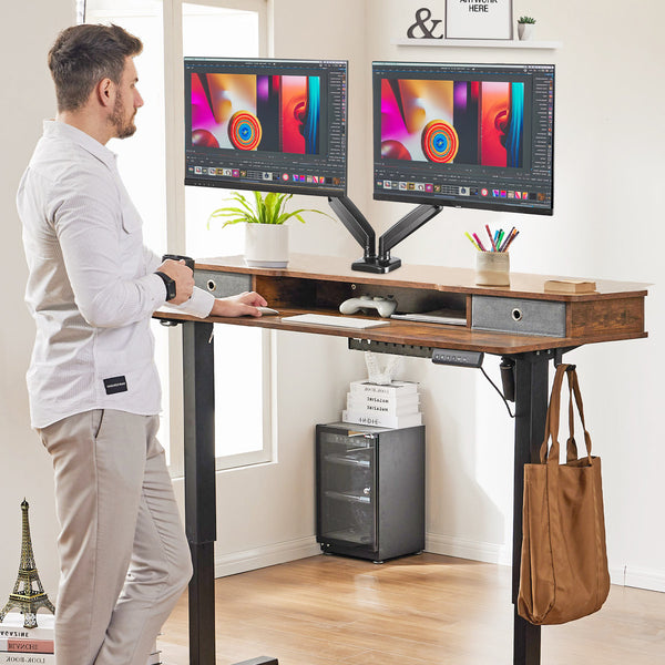 Dual Monitor Arm Desk Mount with Gas Spring, Adjustable Height and Full Motion Swivel Stand