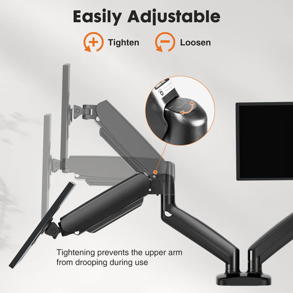 Dual Monitor Arm Desk Mount with Gas Spring, Adjustable Height and Full Motion Swivel Stand
