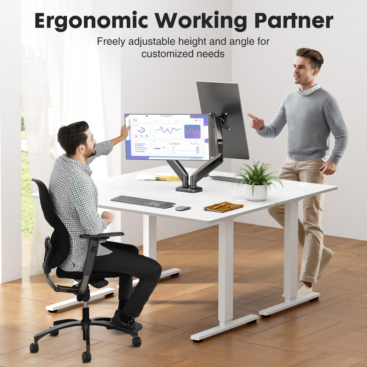 Dual Monitor Arm Desk Mount with Gas Spring, Adjustable Height and Full Motion Swivel Stand